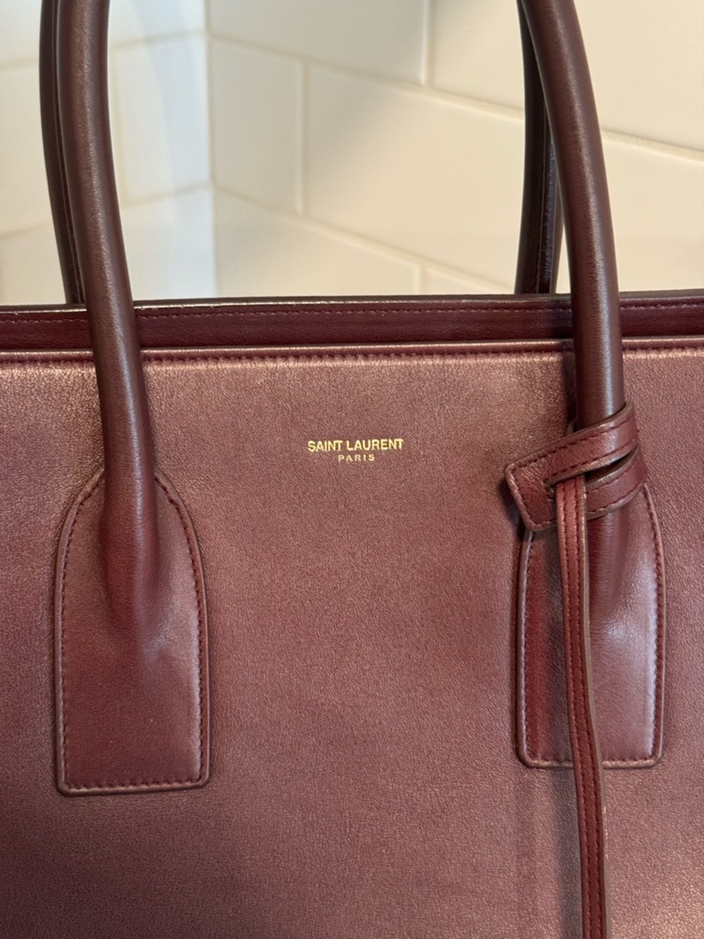 Saint Laurent Sac de Jour Large Bordeaux Leather Tote SDJ Gold Hardware Lock Key - Picture 6 of 16